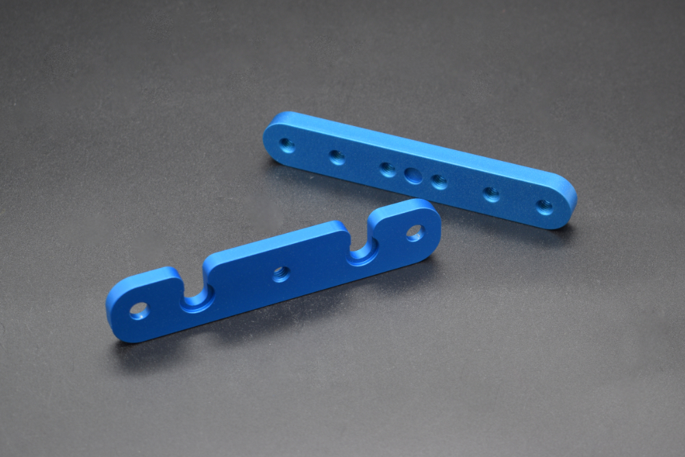 Soft sulfuric blue anodized support bracket